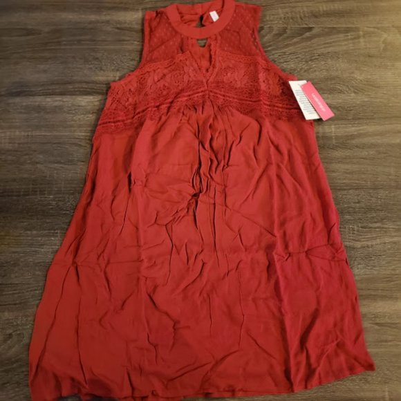 NEW! Cutout Sheer-Neck Shift Crimson Red Dress - Picture 2 of 5